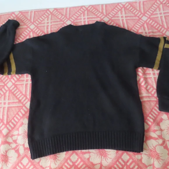 Vintage 60s V-Neck Sweater black goldKnit Varsity Pullover Hipster 70s sz 40